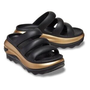 Crocs Mega Crush Metallic Black/Gold Triple Strap Sandal‎ Unisex Women 8/Men 6